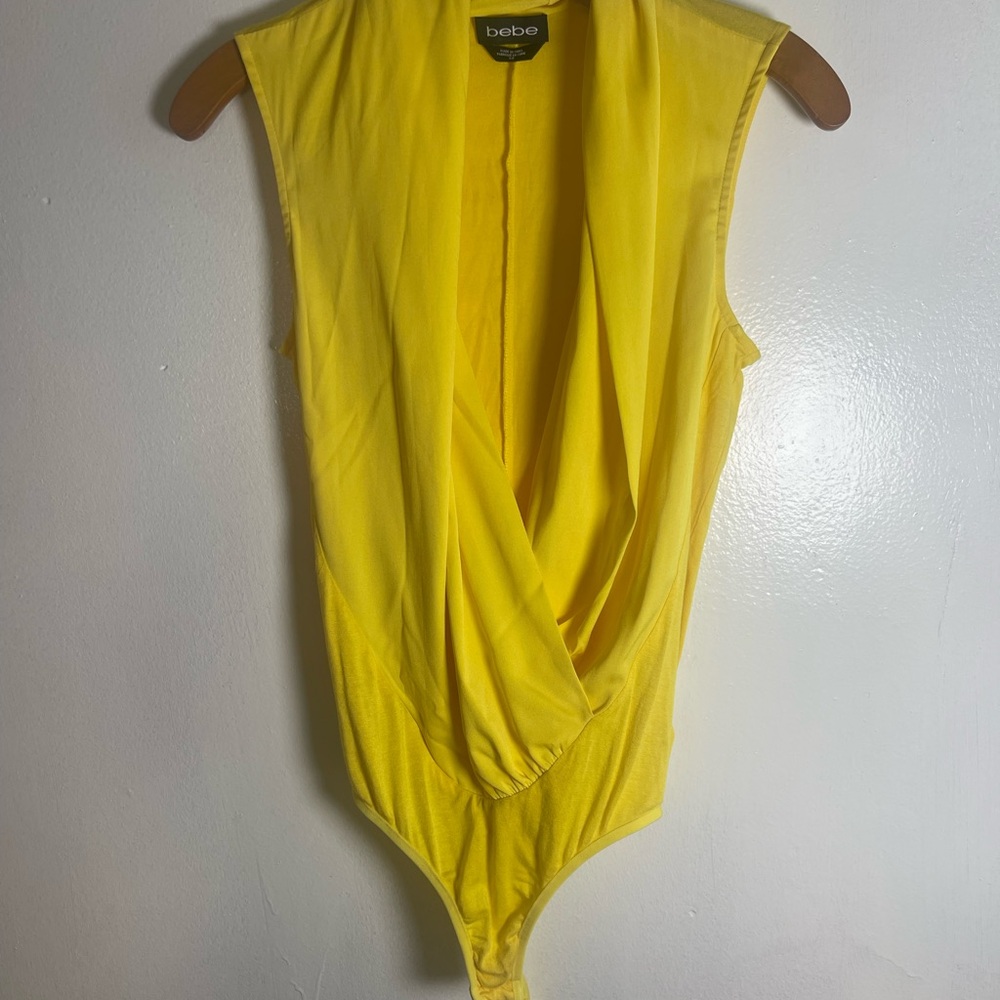 bebe Bright Yellow Draped V-Neck Sleeveless Bodysuit Size: S